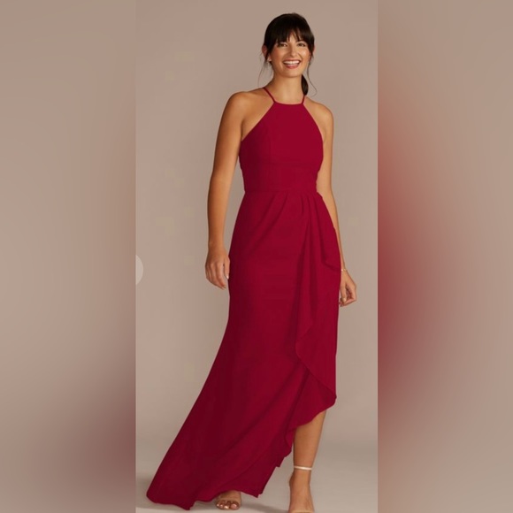 David's Bridal Dresses & Skirts - David’s Bridal Bridesmaid dress, color apple red, size 12, high neck